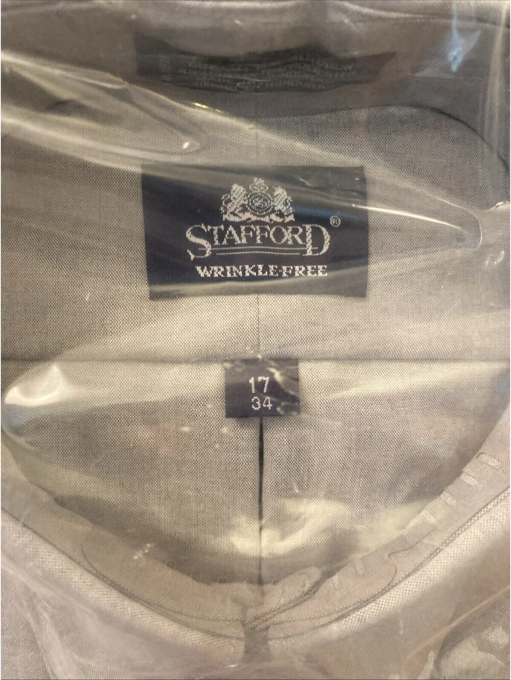 New Grey Stafford Men's Size 17 34Long Sleeve Dress Work Shirt Wrinkle Free
